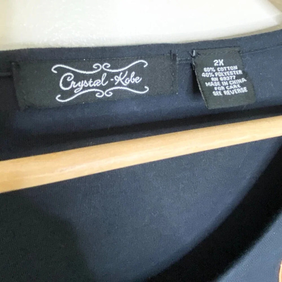 Vintage Crystal Kobe Black Embellished Fall Leaves Tee Long Sleeve Plus Size 2X - Picture 7 of 10